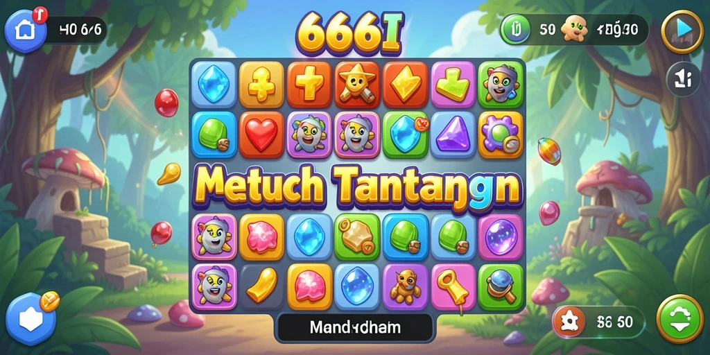 Tampilan gameplay seru dari 666I, mencocokkan elemen dalam level yang menantang.