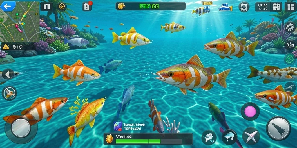 Tampilan gameplay BTV168 dengan ikan beraneka ragam.