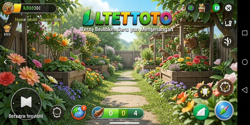 Tampilan gameplay LITETOTO dengan ladang dan tanaman yang subur.