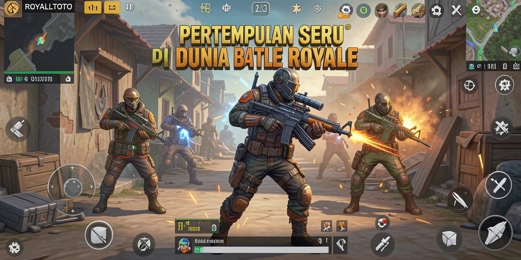 Gameplay seru dan menegangkan dalam ROYALTOTO saat bertarung di arena Battle Royale.