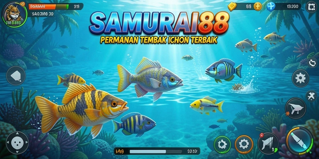 Screenshot gameplay SAMURAI88 yang menarik dengan ikan berwarna-warni.