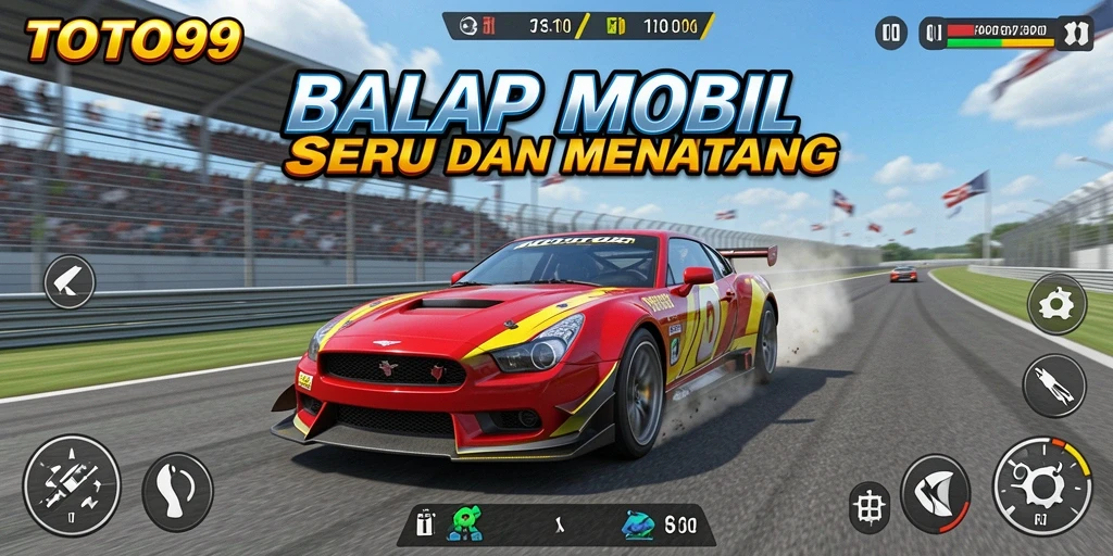Screenshot TOTO99 menampilkan aksi balapan mobil yang mendebarkan.