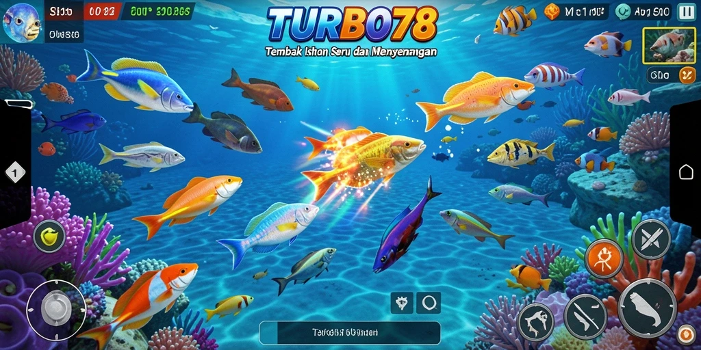 Tangkapan layar utama gameplay Tembak Ikan TURBO78 yang menampilkan suasana seru.
